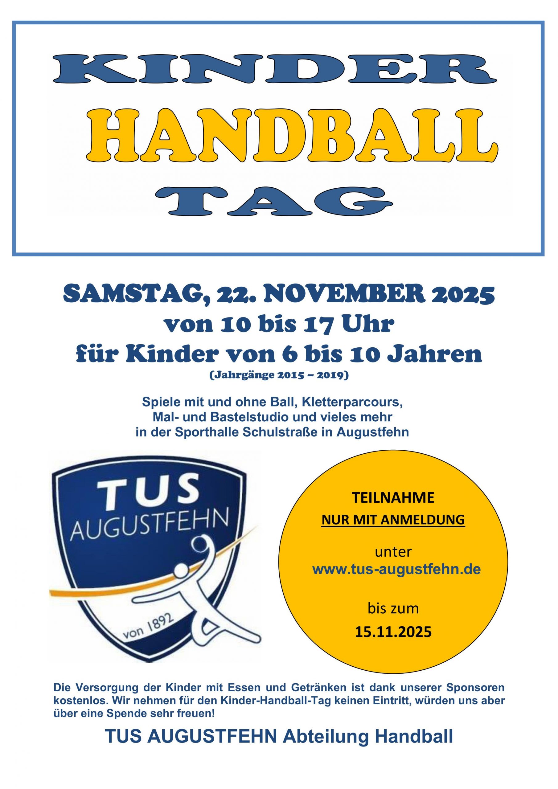 Mehr über den Artikel erfahren Anmeldung zum Kinderhandballtag 2025